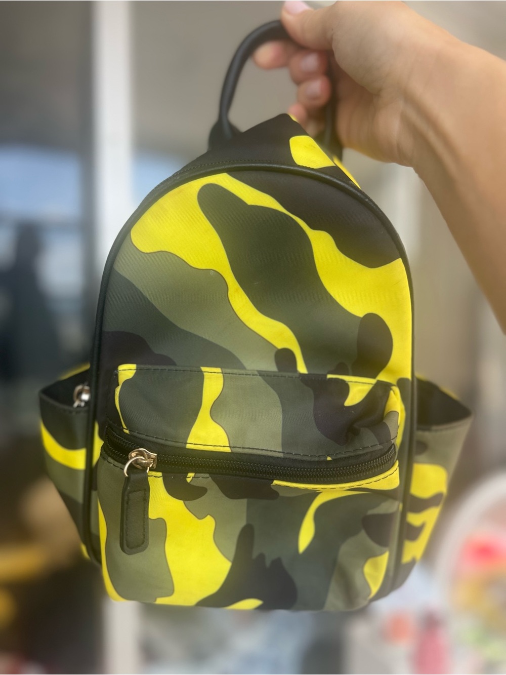 Yellow Green Camo Mini Backpack Sling Bag